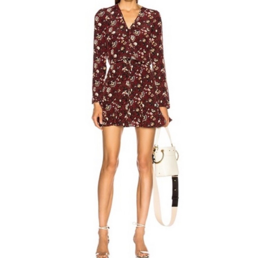 Veronica Beard Riggins Dress Bordeaux Red Floral Silk Mini Lined SMAL FLAW Sz 8